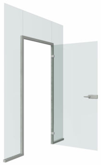 ⁠Цельностеклянная распашная дверь в алюминиевой коробке